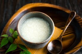 Amazake (Fermented Japanese Rice Drink) in a Japanese bizen cup.