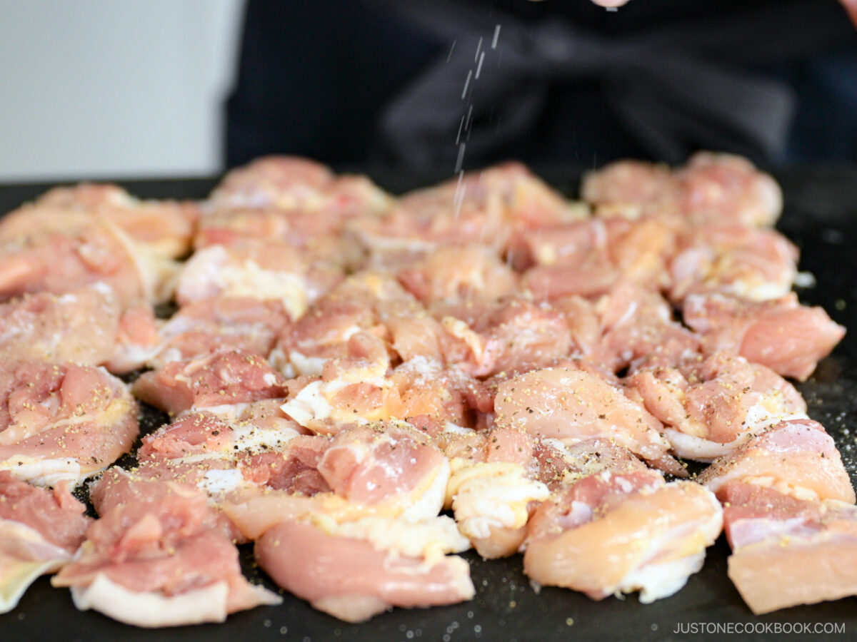 Season the chicken with salt and black pepper.