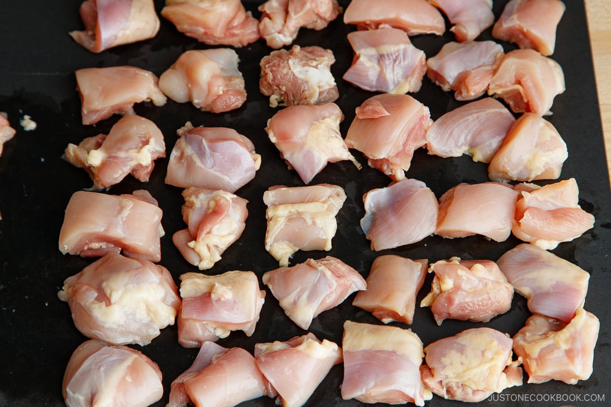 Cut the chicken to bite size pieces.